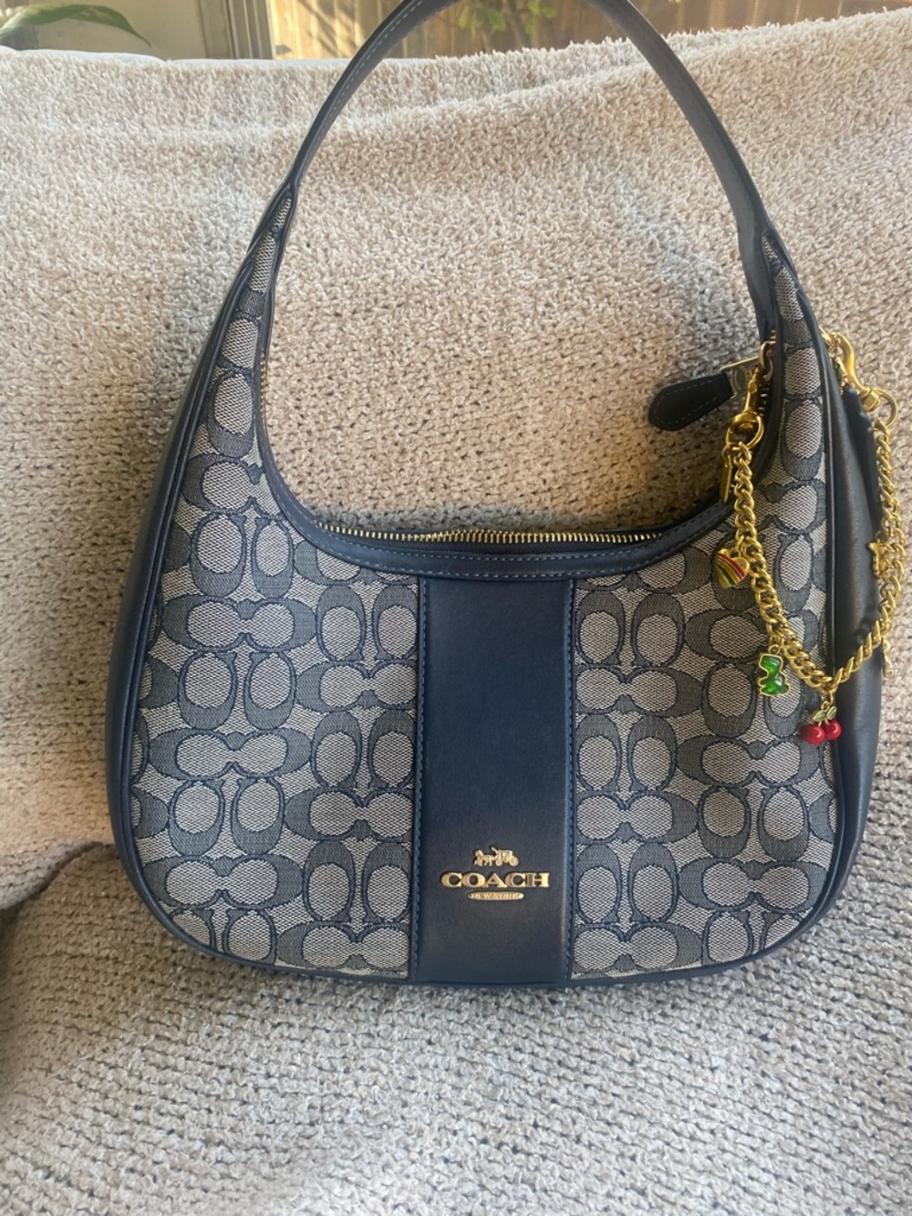 Coach Black and Khaki Signature Canvas Shoulder Bag